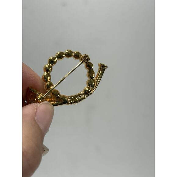 Napier French Horn‎ Faux Pearl Brooch Pin Gold Tone 3D Signed Musical Band - Picture 4 of 6